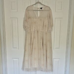 Torrid Cream Pleated Sundress with Bishop Sleeves